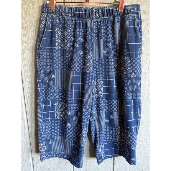 Land's End Patchwork Sport Knit Capri Pull On Cropped Pants Land's End Medium - Picture 1 of 5